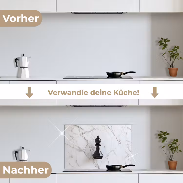 Schaakstuk - Loper - Zwart - Marmer keuken achterwand spatscherm klein -voor_na_DE