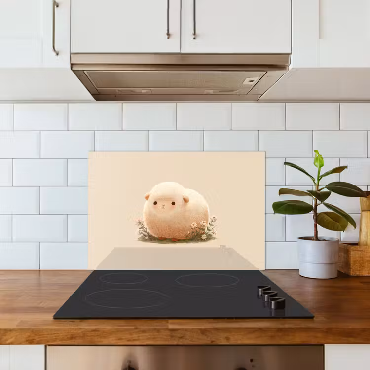Schaap - Beige - Bloemen keuken achterwand spatscherm klein -sfeer2
