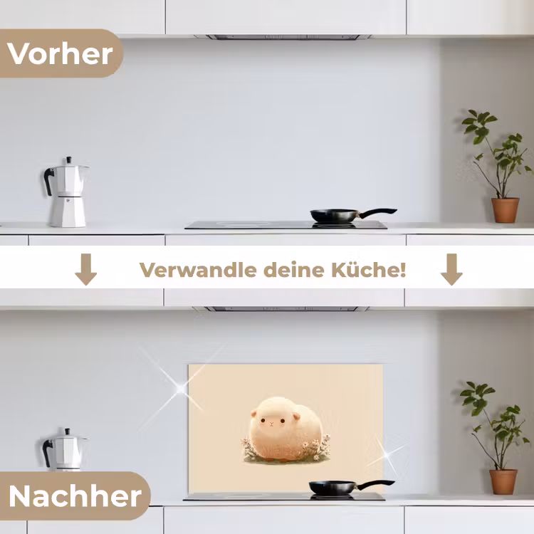Schaap - Beige - Bloemen keuken achterwand spatscherm klein -voor_na_DE