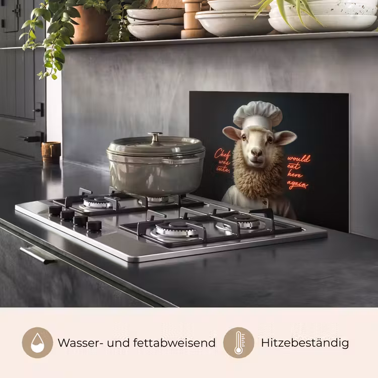 Schaap - Kokskleding - Neon - Quote keuken achterwand spatscherm klein -usp_DE