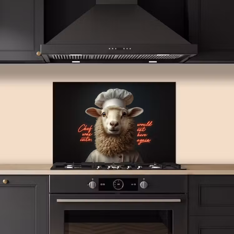 Schaap - Kokskleding - Neon - Quote keuken achterwand spatscherm klein -sfeer1