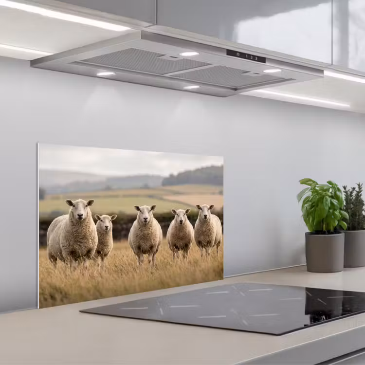 Schapen - Weidenlandschap - Heuvels keuken achterwand spatscherm klein -3d_schuin