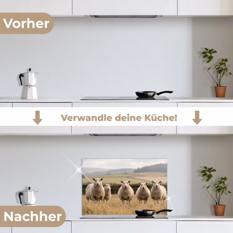 Schapen - Weidenlandschap - Heuvels keuken achterwand spatscherm klein -voor_na_DE