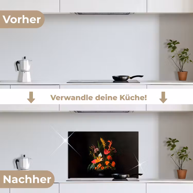 Schaal - Boeket - Bloemen keuken achterwand spatscherm klein -voor_na_DE