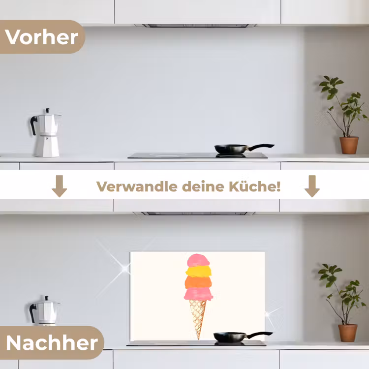 Schepijs - Hoorntje - Illustratie - Minimalistisch keuken achterwand spatscherm klein -voor_na_DE