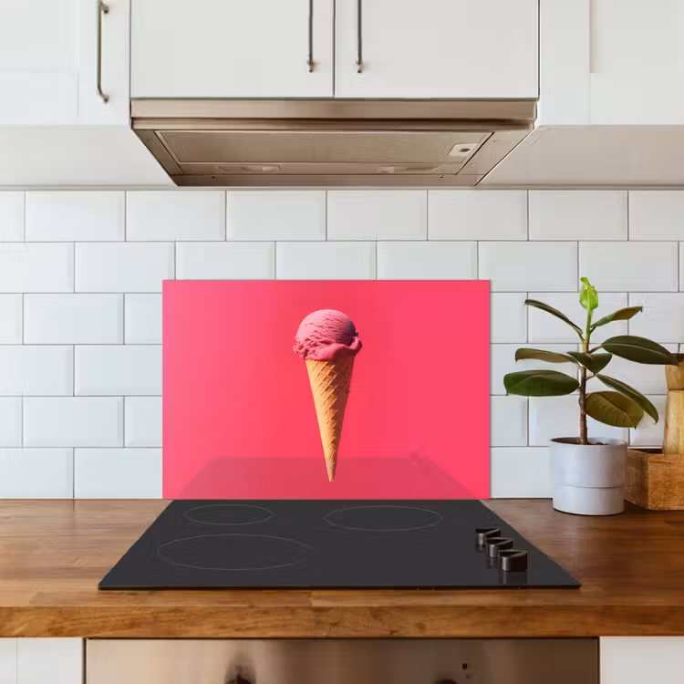 Schepijs - Roze - Hoorntje keuken achterwand spatscherm klein -sfeer2