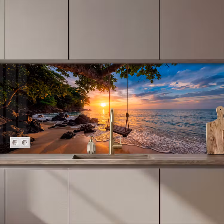 Schommel - Strand - Zonsondergang - Natuur - Oranje keuken achterwand 2 middel zz_3dshopping