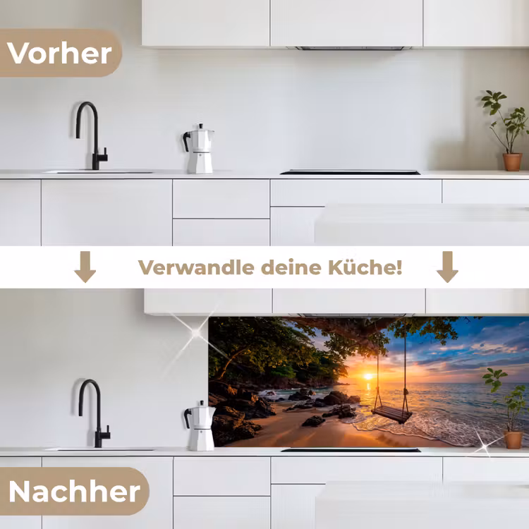 Schommel - Strand - Zonsondergang - Natuur - Oranje keuken achterwand 2 middel -voor-na_DE