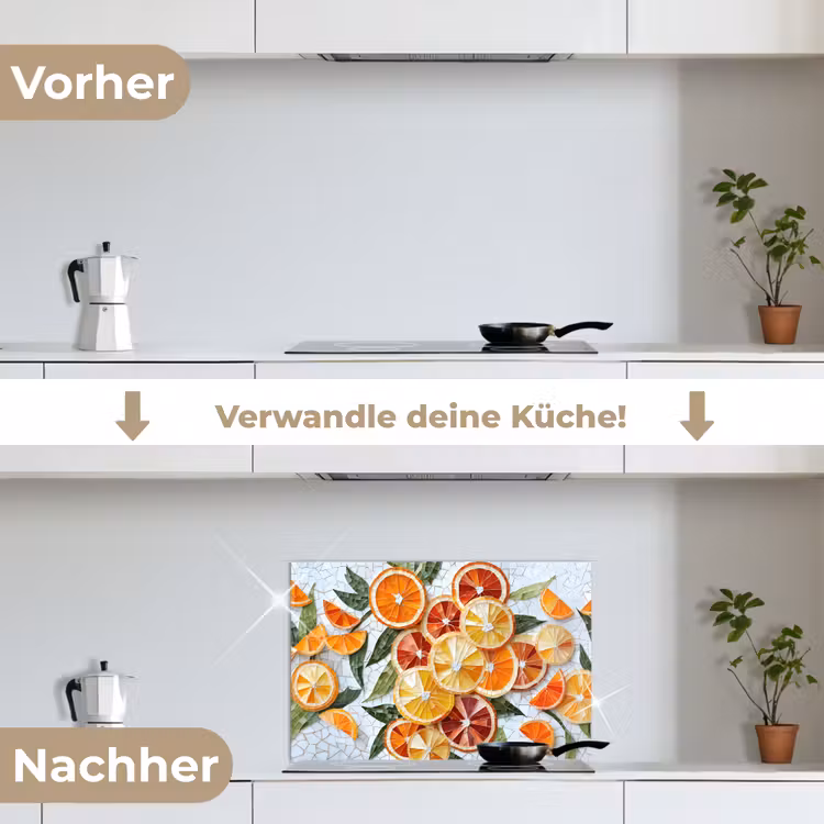 Schijfjes - Fruit - Oranje - Mozaïek keuken achterwand spatscherm klein -voor_na_DE