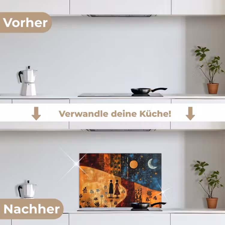 Silhouetten - Abstract - Zon - Maan keuken achterwand spatscherm klein -voor_na_DE