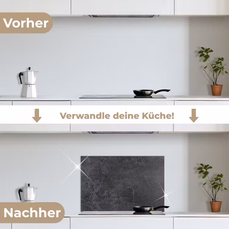 Leisteen - Beton - Natuursteen - Grijs - Industrieel keuken achterwand spatscherm klein -voor_na_DE