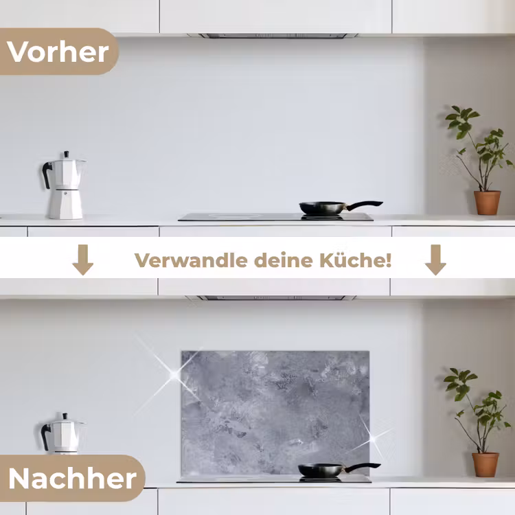 Leisteen - Beton - Retro - Structuren - Grijs - Rustiek keuken achterwand spatscherm klein -voor_na_DE