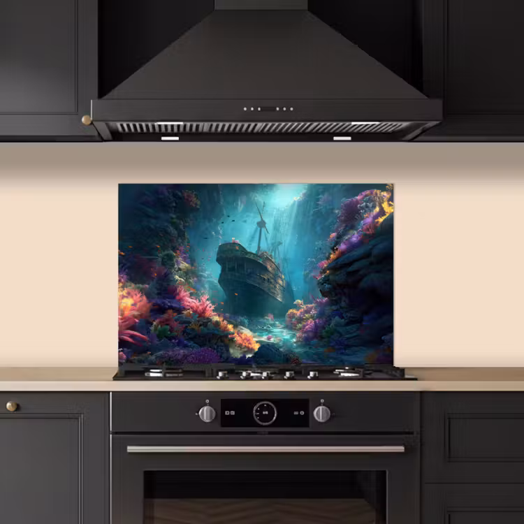 Schip - Hout - Koraalriffen - Zonlicht keuken achterwand spatscherm klein -sfeer1