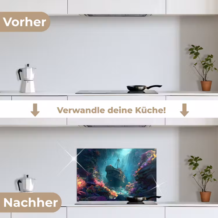 Schip - Hout - Koraalriffen - Zonlicht keuken achterwand spatscherm klein -voor_na_DE