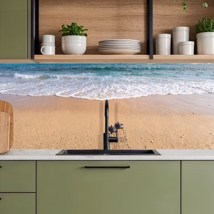 Schildpad - Jong - Strand - Oceaan - Blauw keuken achterwand 2 middel -sfeer3