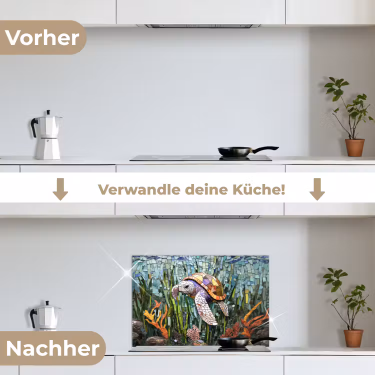 Schildpad - Zeewier - Mozaïek keuken achterwand spatscherm klein -voor_na_DE