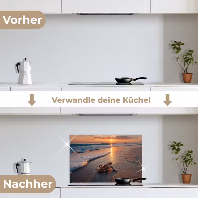 Schildpad - strand - Zonsondergang keuken achterwand spatscherm klein -voor_na_DE