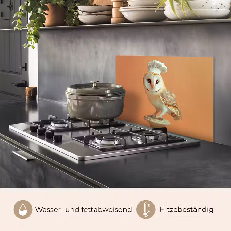 Kerkuil - Koksmuts - Oranje - Vogel keuken achterwand spatscherm klein -usp_DE