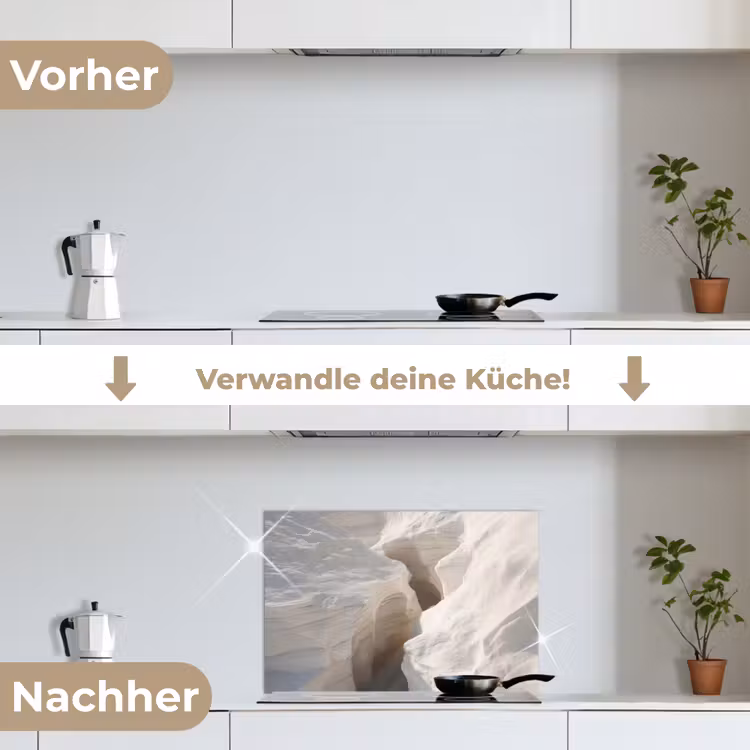 Kloof - Wit - Sneeuw keuken achterwand spatscherm klein -voor_na_DE