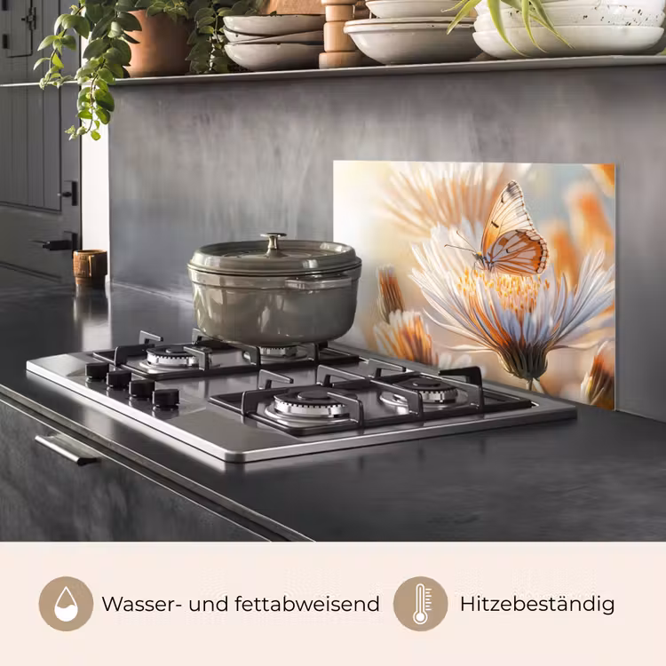 Vlinder - Bloem - Oranje keuken achterwand spatscherm klein -usp_DE