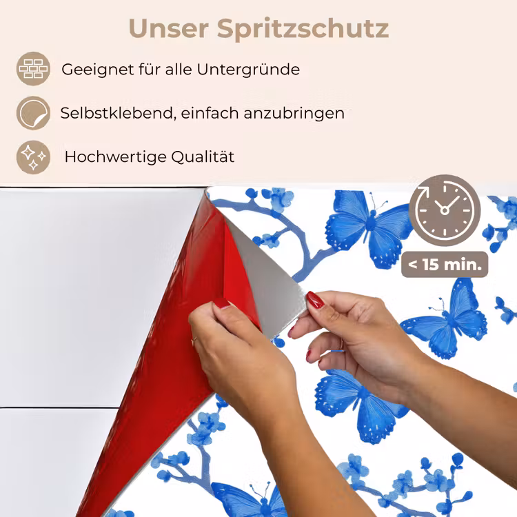Vlinder - Bloemen - Blauw keuken achterwand spatscherm klein 900 -spatscherm_DE