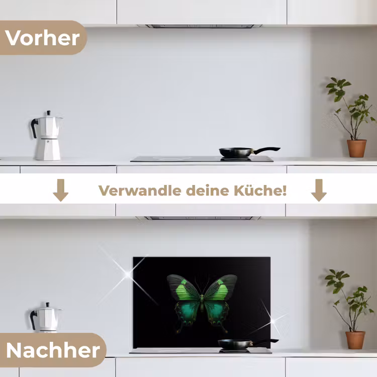 Vlinder - Groen - Opvallend keuken achterwand spatscherm klein -voor_na_DE