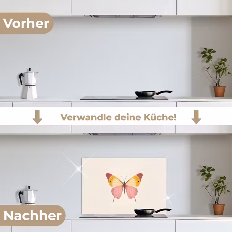 Vlinder - Illustratie - Roze keuken achterwand spatscherm klein -voor_na_DE