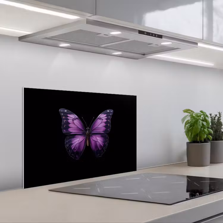 Vlinder - Paars - Levendig keuken achterwand spatscherm klein -3d_schuin