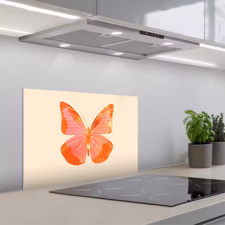 Vlinder - Minimalistisch - Roze keuken achterwand spatscherm klein -3d_schuin