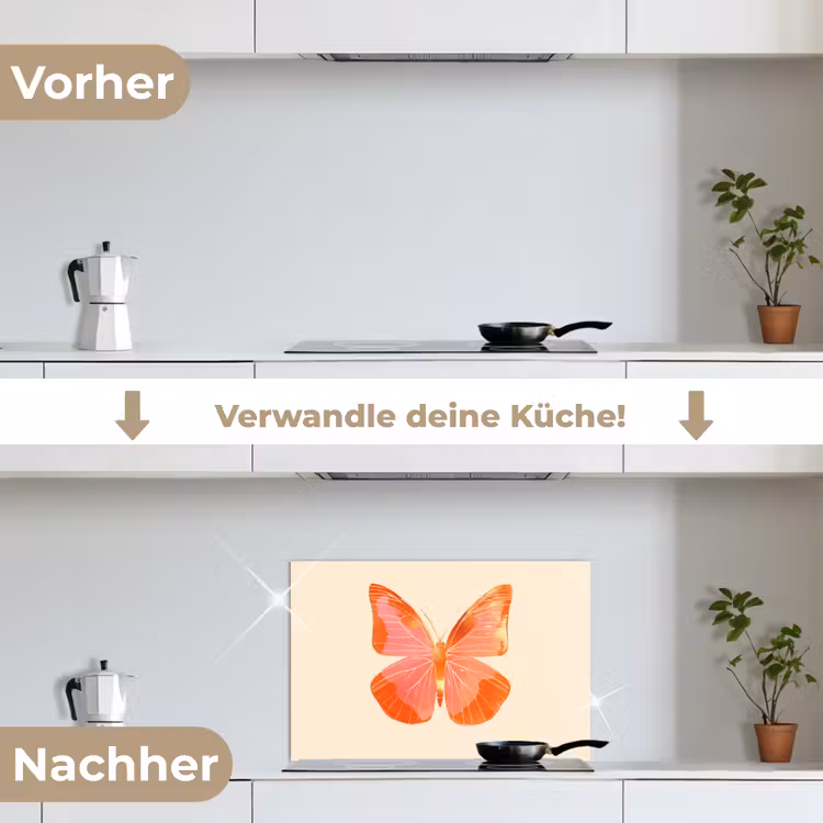 Vlinder - Minimalistisch - Roze keuken achterwand spatscherm klein -voor_na_DE