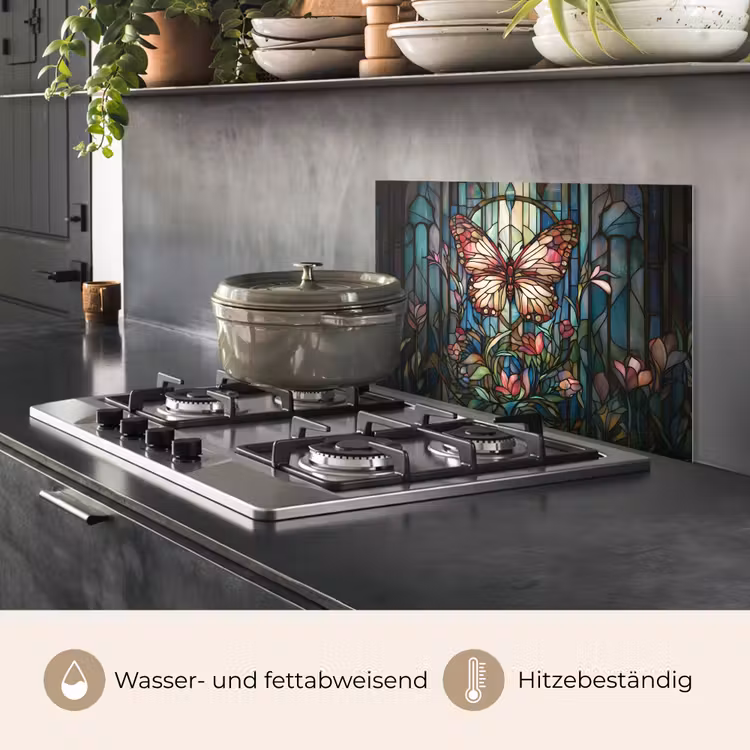 Vlinder - Roze - Bloemen - Bladeren keuken achterwand spatscherm klein -usp_DE