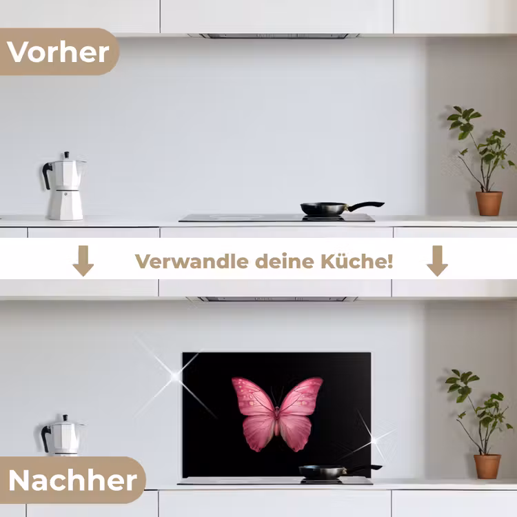 Vlinder - roze - Elegant keuken achterwand spatscherm klein -voor_na_DE