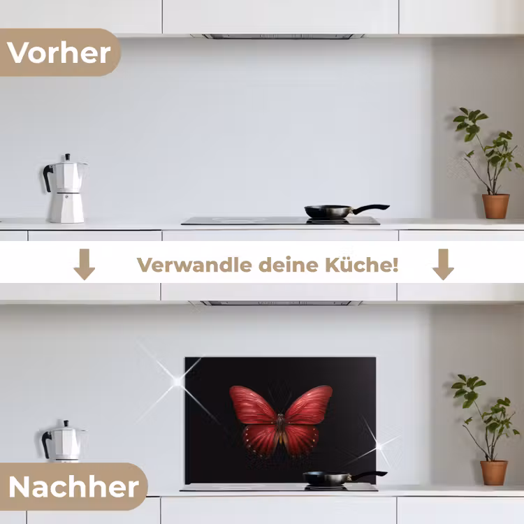 Vlinder - Rood - Minimalistisch keuken achterwand spatscherm klein -voor_na_DE