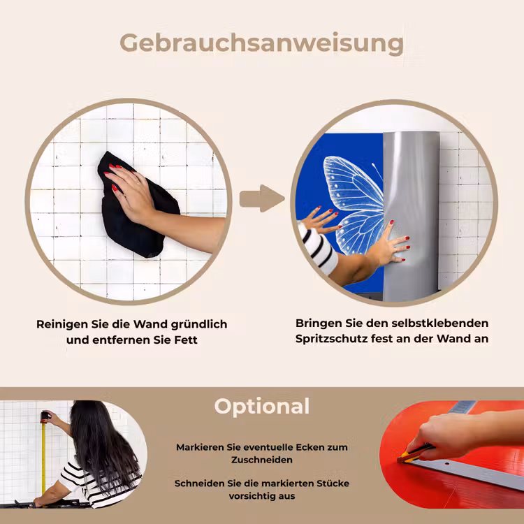 Vlinder - Wit - Getekend - Stippen keuken achterwand spatscherm klein -gebruiksaanwijzing_DE