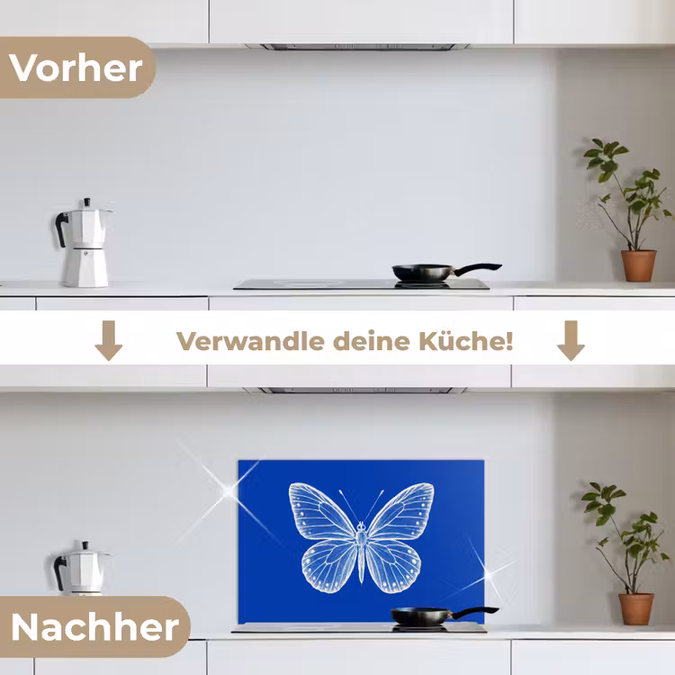Vlinder - Wit - Getekend - Stippen keuken achterwand spatscherm klein -voor_na_DE