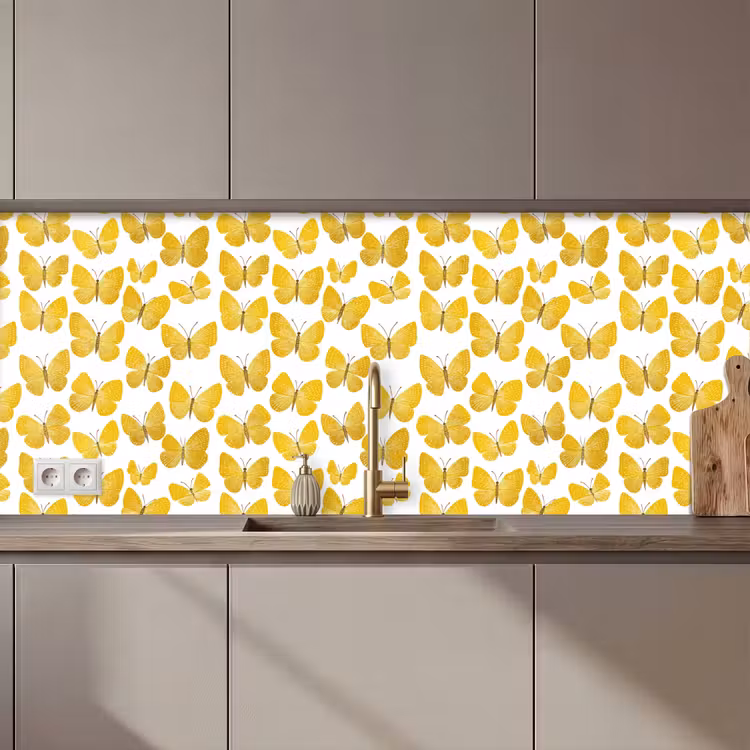 Vlinders - Botanisch - Illustratie - Geel - Wit keuken achterwand 2 middel 871 zz_3dshopping