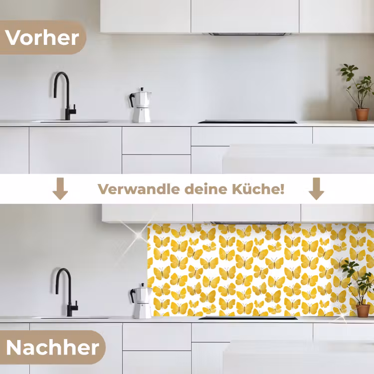 Vlinders - Botanisch - Illustratie - Geel - Wit keuken achterwand 2 middel 871 -voor-na_DE