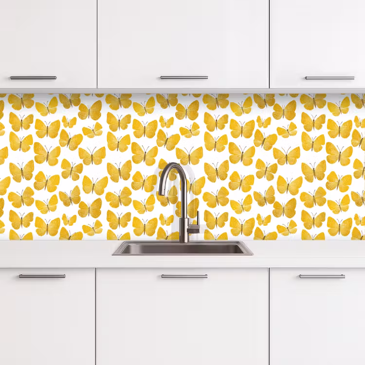 Vlinders - Botanisch - Illustratie - Geel - Wit keuken achterwand 2 middel 871 -3d