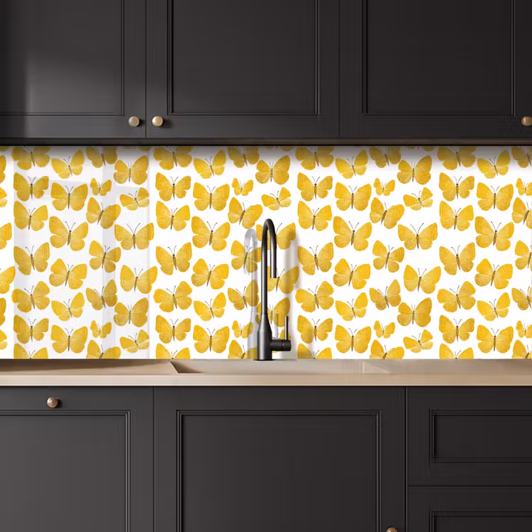 Vlinders - Botanisch - Illustratie - Geel - Wit keuken achterwand 2 middel 871 -sfeer1