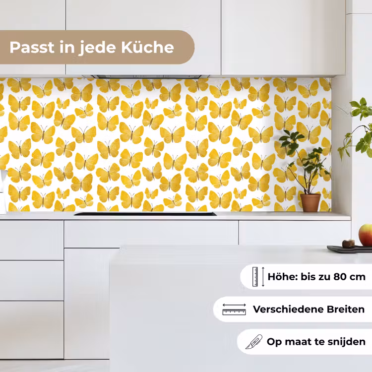 Vlinders - Botanisch - Illustratie - Geel - Wit keuken achterwand 2 middel 871 -sfeer4_DE