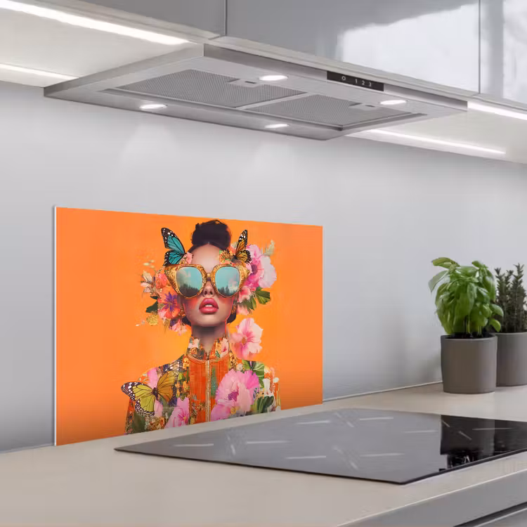 Vlinders - Vrouw - Zonnebril - Kleurrijk keuken achterwand spatscherm klein -3d_schuin