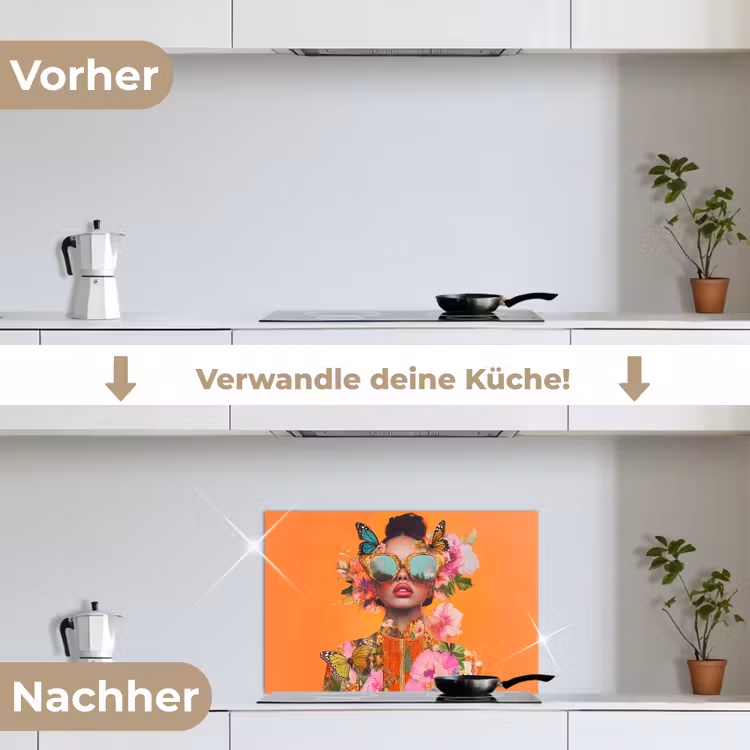 Vlinders - Vrouw - Zonnebril - Kleurrijk keuken achterwand spatscherm klein -voor_na_DE
