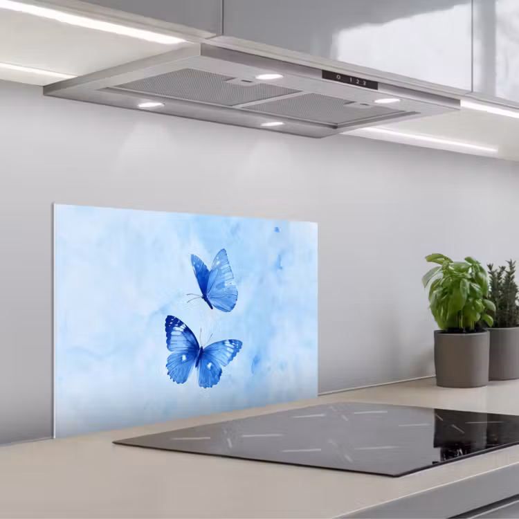 Vlinders - Sierlijk - Blauw keuken achterwand spatscherm klein -3d_schuin
