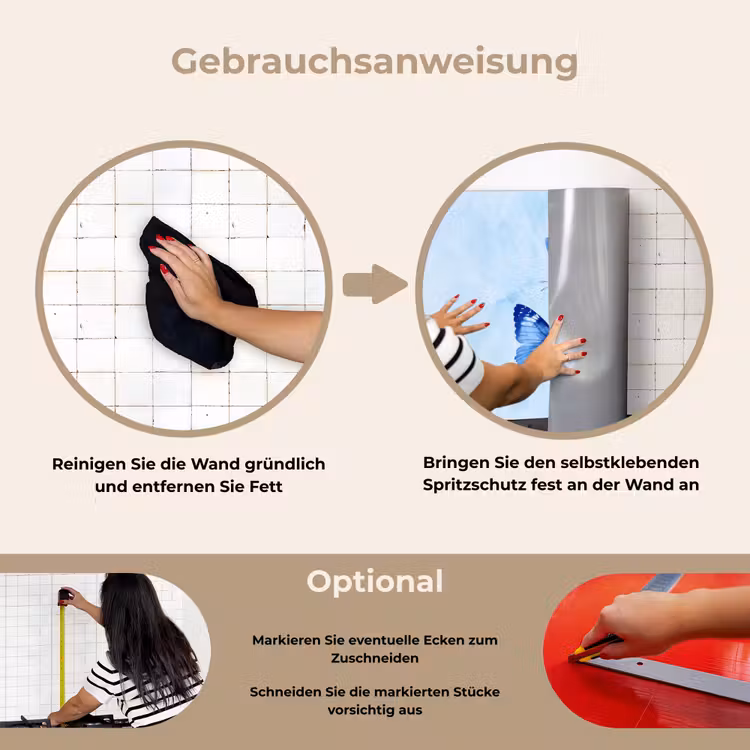 Vlinders - Sierlijk - Blauw keuken achterwand spatscherm klein -gebruiksaanwijzing_DE