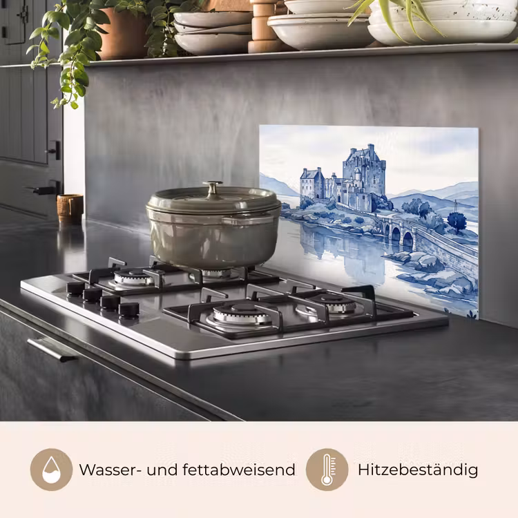 Schots - Kasteel - Blauw - Aquarel keuken achterwand spatscherm klein -usp_DE