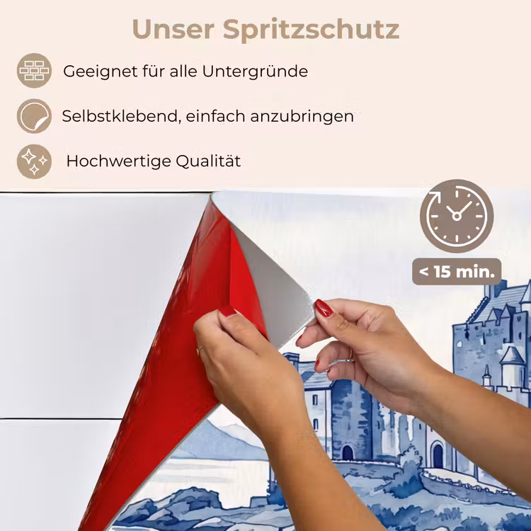 Schots - Kasteel - Blauw - Aquarel keuken achterwand spatscherm klein -spatscherm_DE