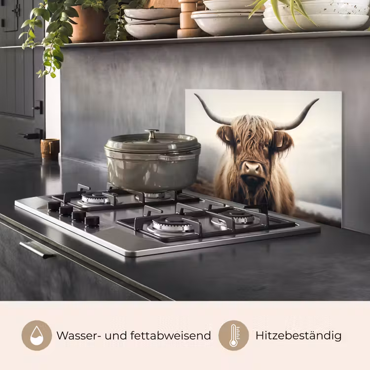 Schotse hooglander - Hoorns - Landschap keuken achterwand spatscherm klein -usp_DE
