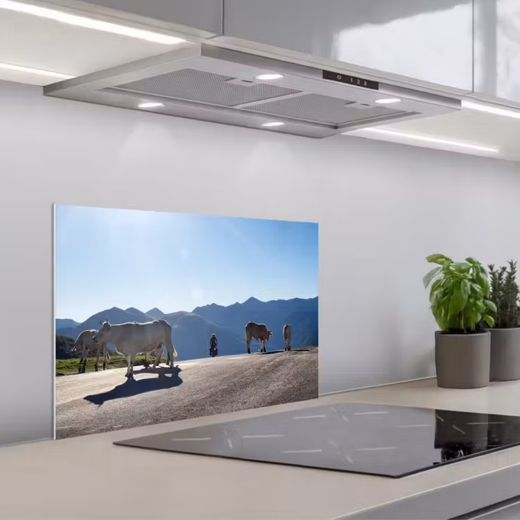 Schotse hooglander - Licht - Berg - Natuur keuken achterwand spatscherm klein -3d_schuin