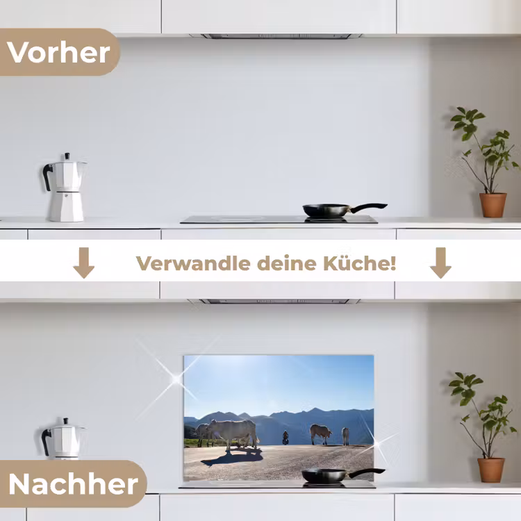 Schotse hooglander - Licht - Berg - Natuur keuken achterwand spatscherm klein -voor_na_DE