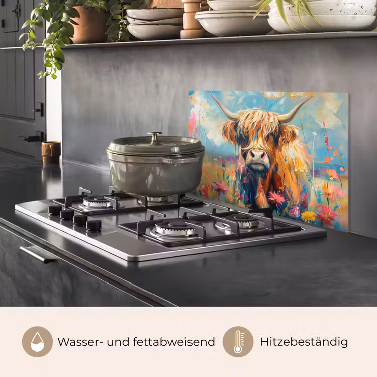 Schotse hooglander - Natuur - Kleurrijk - Bloemen keuken achterwand spatscherm klein -usp_DE